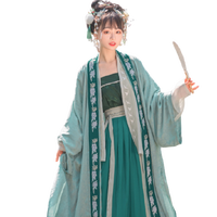 白鹿时 宋制汉服 半夏 女士外层对襟衫 绿色 S