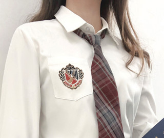 西西酱 驯鹿 JK制服 西式制服 女士角襟长袖衬衫 刺绣款 白色 XS