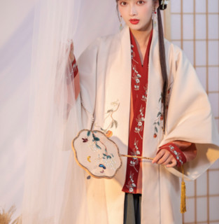 白鹿时 宋制汉服 柿柿顺意 女士长干寺褙子 米色 M