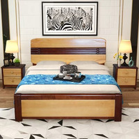 木巴家具 北欧橄榄木主卧双人婚床床实木床1.8米双人床现代简约成人床(C392单床)