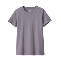 無印良品 MUJI 無印良品 女式 双罗纹编织 圆领短袖T恤 烟熏紫色 XL