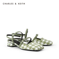 CHARLES＆KEITH2021夏季新品CK1-60900148女士复古方头低跟凉鞋 Green绿色 40