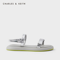 CHARLES＆KEITH2021春新品CK1-70900205女士魔术贴运动风平跟凉鞋 Silver银色 36