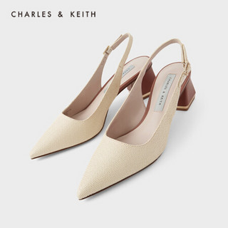 CHARLES＆KEITH2021夏季新品CK1-60920255女士时尚尖头粗高跟单鞋 Sand沙色 34