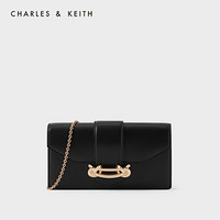 CHARLES＆KEITH2021夏新品CK6-10840309女士金属饰链条斜挎小方包 Black黑色 XS