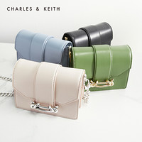 CHARLES＆KEITH2021夏新品CK2-80781461女士金属插带饰斜挎小方包 Light Pink浅粉色 S