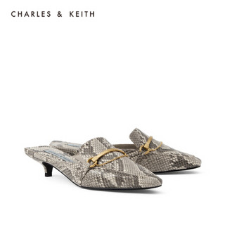 CHARLES＆KEITH2021夏季新品CK1-61720066女士链条装饰方头穆勒鞋 AP.NAT粉白色/灰褐色 38