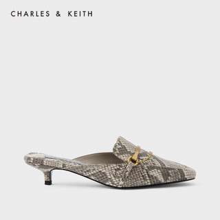 CHARLES＆KEITH2021夏季新品CK1-61720066女士链条装饰方头穆勒鞋 AP.NAT粉白色/灰褐色 38