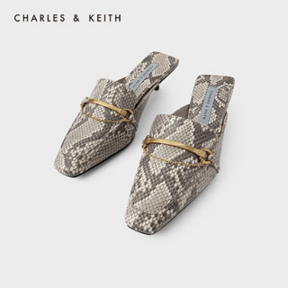 CHARLES＆KEITH2021夏季新品CK1-61720066女士链条装饰方头穆勒鞋 AP.NAT粉白色/灰褐色 38