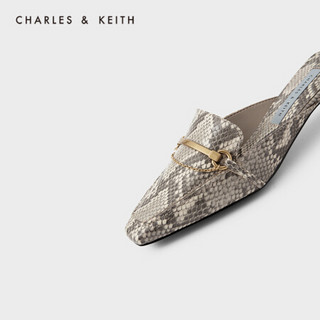 CHARLES＆KEITH2021夏季新品CK1-61720066女士链条装饰方头穆勒鞋 AP.NAT粉白色/灰褐色 38