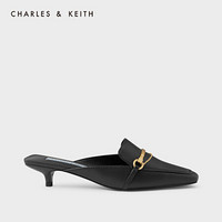 CHARLES＆KEITH2021夏季新品CK1-61720066女士链条装饰方头穆勒鞋 Black黑色 35