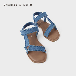 CHARLES＆KEITH2021春季新品CK1-70900280女士简约露趾平跟凉鞋 Blue蓝色 38