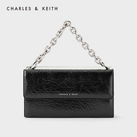 CHARLES＆KEITH2021春新品CK6-10770485女士追光绗缝链条斜挎包 Black黑色 XS