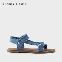 CHARLES＆KEITH2021春季新品CK1-70900280女士简约露趾平跟凉鞋 Blue蓝色 41