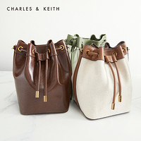 CHARLES＆KEITH2021春季新品CK2-10840319女士编织手提单肩水桶包 Chocolate巧克力色 M