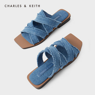 CHARLES＆KEITH2021春季新品CK1-70280016女士交叉带方头低跟凉鞋 Blue蓝色 37