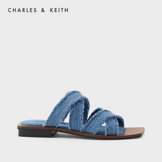 CHARLES＆KEITH2021春季新品CK1-70280016女士交叉带方头低跟凉鞋 Blue蓝色 37