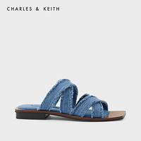 CHARLES＆KEITH2021春季新品CK1-70280016女士交叉带方头低跟凉鞋 Blue蓝色 41