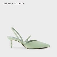 CHARLES＆KEITH2021夏季新品CK1-60280289女士一字带尖头高跟凉鞋 Mint Green薄荷绿色 34