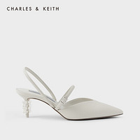 CHARLES＆KEITH2021夏季新品CK1-60280289女士一字带尖头高跟凉鞋 粉白色Chalk 37