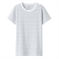 無印良品 MUJI 無印良品 女式 双罗纹编织 圆领短袖T恤(条纹) 浅银灰色X横条 M