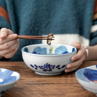 美浓烧 日本进口陶瓷家用釉下彩高脚防烫米饭碗日式和风复古餐具 8.5英寸餐盘