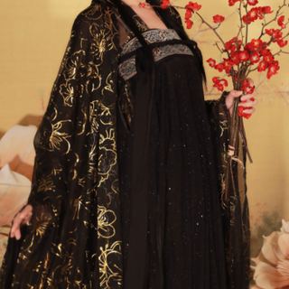 汉韵阁芙蓉 汉服 醉美人 女士大袖衫 黑色 S