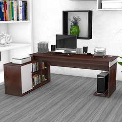 美宜德曼 电脑桌 1.4米L型左柜办公桌胡桃色 老板桌职员办公桌