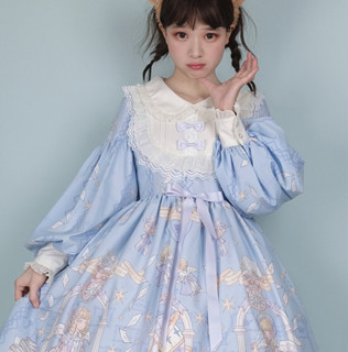 Alice girl Lolita洛丽塔 甜美 女士OP长袖连衣裙 浅蓝色 S