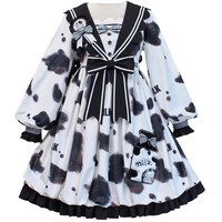 Alice girl Lolita洛丽塔 女士OP长袖连衣裙 奶牛 XS