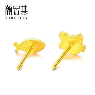 潮宏基 CHJ JEWELLERY 小猫&小鱼 足金黄金耳钉女款 计价 EEG30000687 约1g