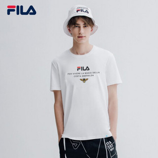 FILA 斐乐官方 男子T恤 2021夏季新款 修身潮流T图案LOGO字母短袖T 标准白-WT 165/88A/S