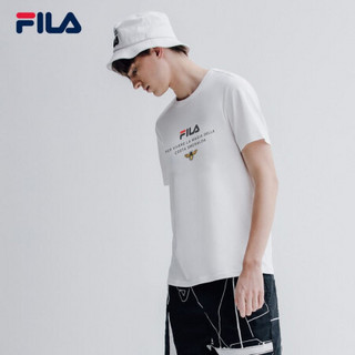 FILA 斐乐官方 男子T恤 2021夏季新款 修身潮流T图案LOGO字母短袖T 标准白-WT 165/88A/S