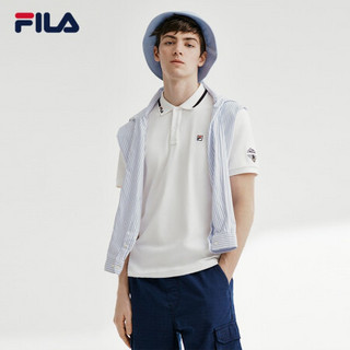 FILA 斐乐官方男子短袖POLO衫2021夏季时尚运动休闲翻领短袖T恤男 标准白-WT 175/96A/L