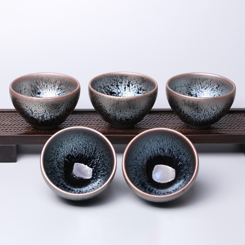 武夷建盏 钟霞文海油滴纯手工建盏 鹧鸪斑 5只(配证书 礼盒)