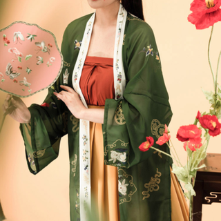 芳华记 改良 宋制汉服 花神兔 女士宋抹褙子下裙 绿色 S