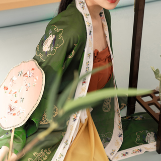 芳华记 改良 宋制汉服 花神兔 女士宋抹褙子下裙 绿色 S