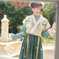 十三余小豆蔻儿国风印花渐变长袖绣花连衣裙短外套