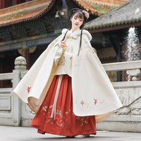 重回汉唐 朱砂雪汉服女秋冬季斗篷长款连帽披风加厚加绒中国风外套
