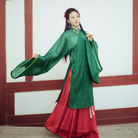花朝记原创汉服绣花圈金竖领斜襟长衫齐腰裙女装红绿汉服