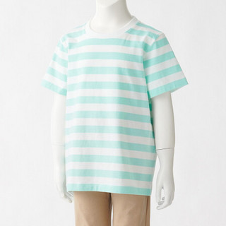 MUJI 無印良品 CBF02A1S 儿童条纹短袖T恤 薄荷绿色 130cm