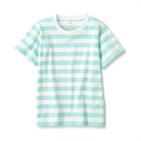 MUJI 無印良品 CBF02A1S 儿童条纹短袖T恤 薄荷绿色 140cm