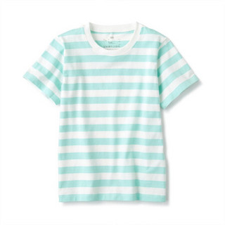 MUJI 無印良品 CBF02A1S 儿童条纹短袖T恤 薄荷绿色 110cm