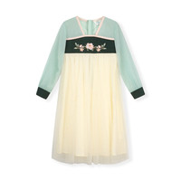 水孩儿童装女童汉服儿童女古风连衣裙秋季新款洋气刺绣收腰古风连衣裙长 奶油黄 120cm