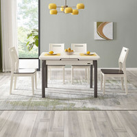 QuanU 全友 670111C+126307 钢化玻璃餐桌+餐椅*6 灰白色 140*75*75cm