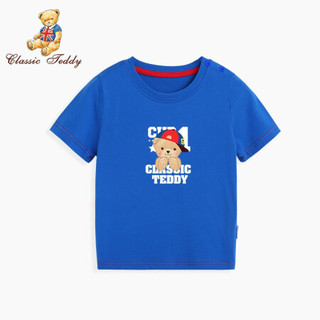 精典泰迪Classic Teddy童装儿童短袖T恤男女童上衣宝宝衣服婴儿外出服夏季2021新款 老船长同色插肩黑色 110
