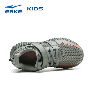 鸿星尔克（ERKE）男童鞋儿童运动鞋小童鲨鱼休闲跑鞋魔术贴慢跑鞋 菁灰/橙红色 26