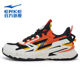 ERKE 鸿星尔克 运动鞋2020秋季上新男子缓震型跑鞋时尚撞色中国风休闲运动鞋耐磨防滑男鞋 正黑/橙红色 40