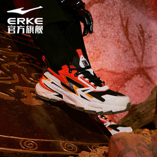 ERKE 鸿星尔克 运动鞋2020秋季上新男子缓震型跑鞋时尚撞色中国风休闲运动鞋耐磨防滑男鞋 正黑/橙红色 40