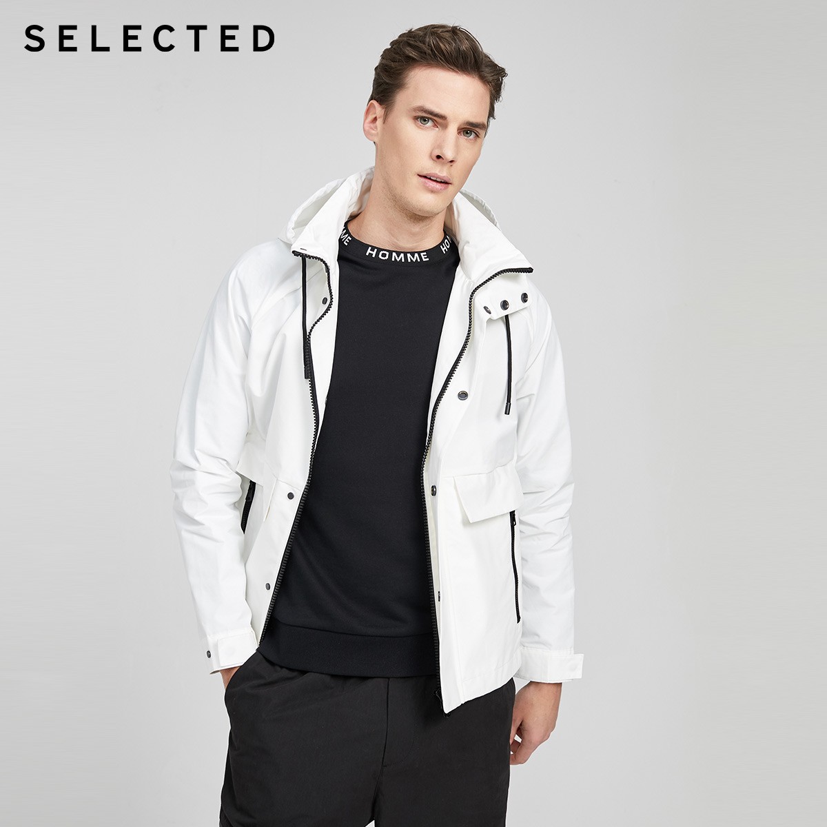 【省200元】工装外套_selected 思莱德 4201om521 男款连帽工装宽松廓